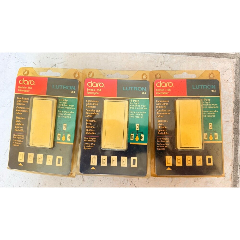 3 Lutron CA-4PSH-IV Claro 4-Pole Switch 15A Ivory 120-277V NEW Sealed